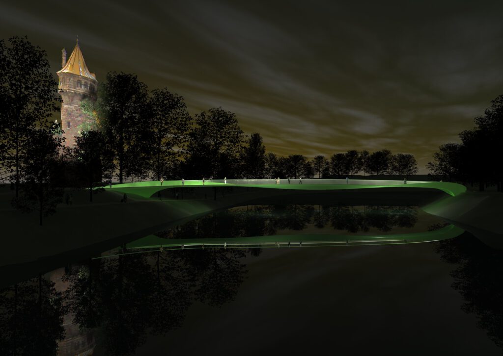 Lechbrücke Landsberg – die beleuchtete Brücke bei Nacht
