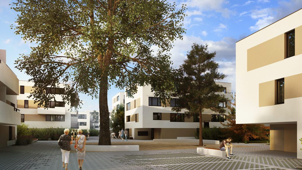 Wohnquartier Fliederstraße – Straßenraum zwischen den Häusern